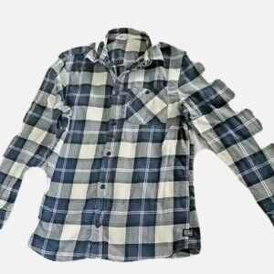 H&M Youth Shirt Sz 14Y Blue White Plaid Lightweight Flannel Button Front EUC